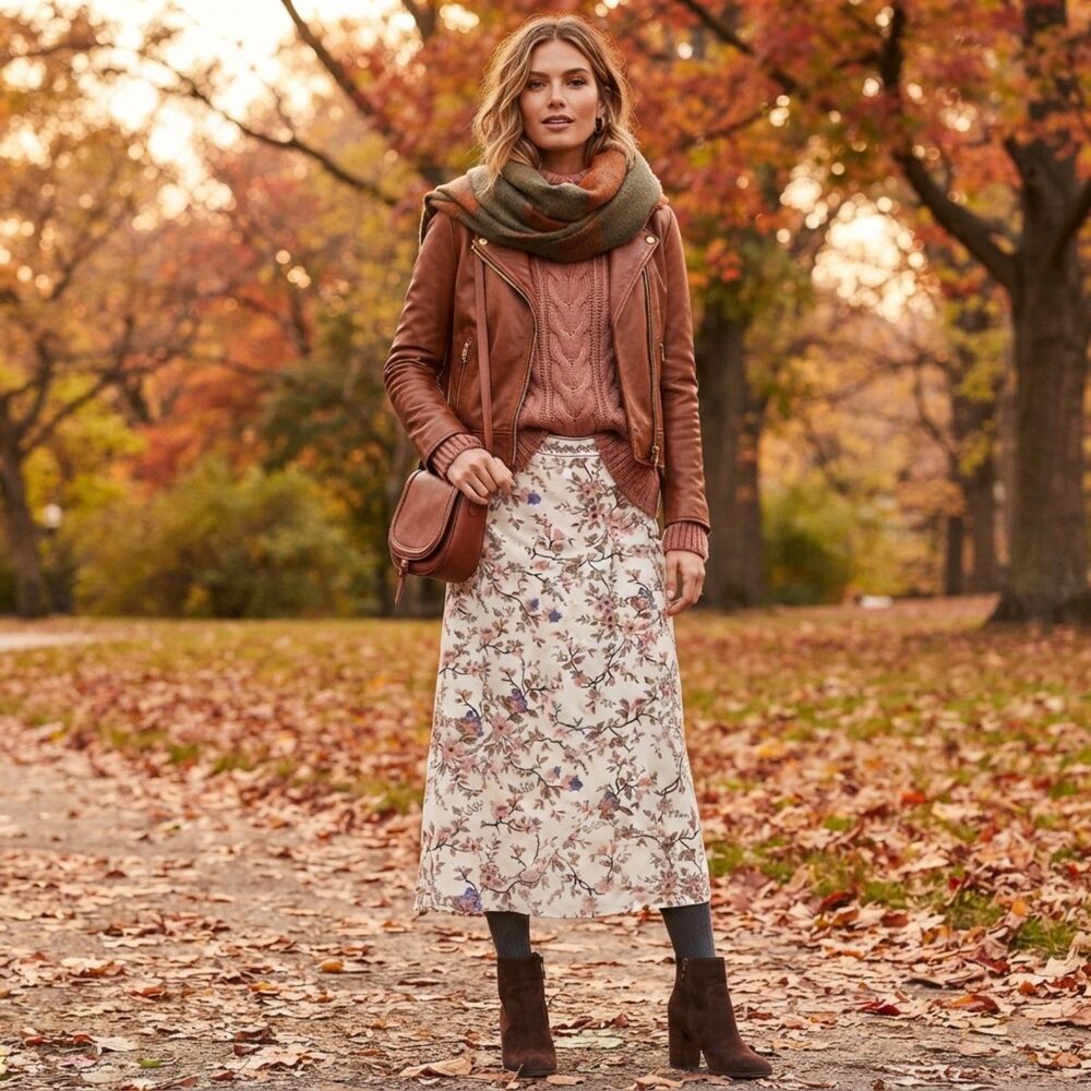 Max-studio Women's multi–Skirt Extra Large XL Fall Floral Midi Skirt